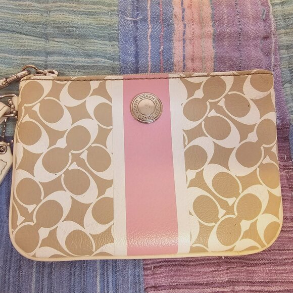 Coach Handbags - Coach Heritage Stripe Chelsea Wristlet – Pink Stripe
